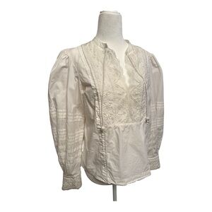 Anthropologie Delilah Pleated Lace Peasant Blouse size 10 boho, romantic
